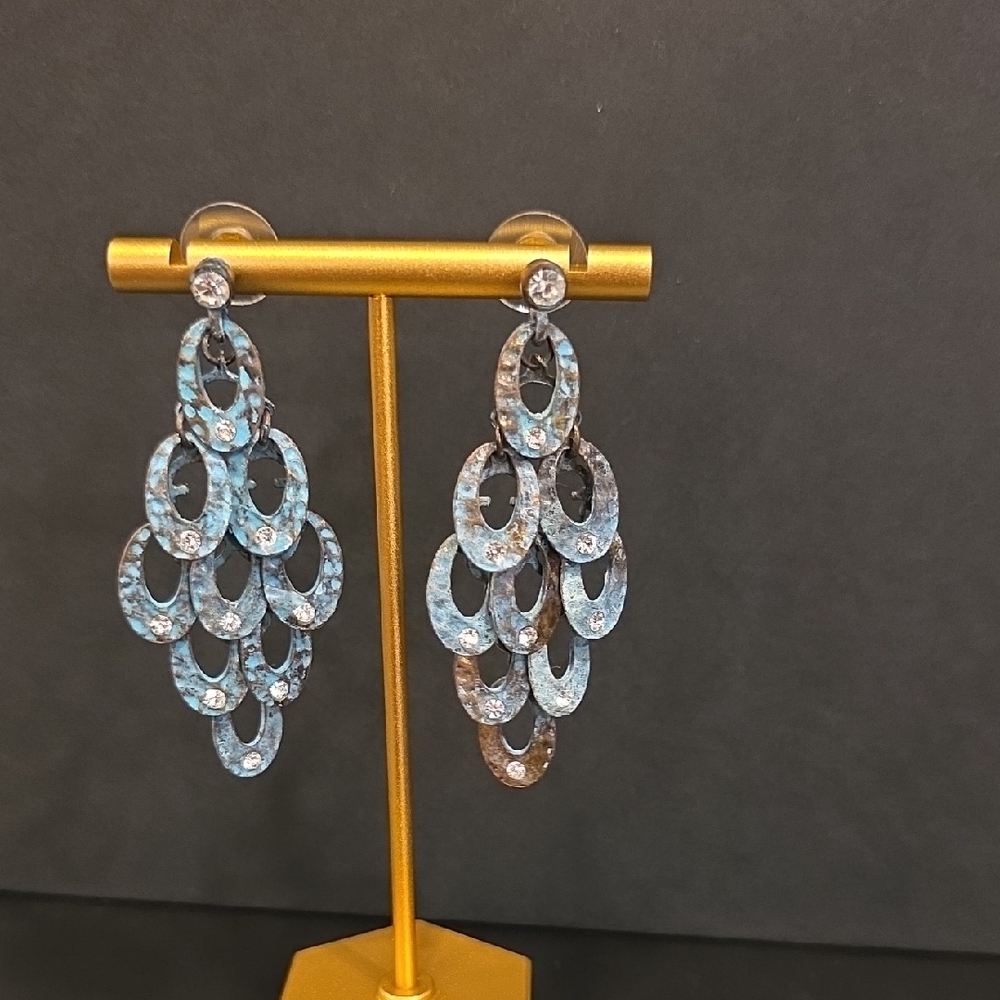 Elegant Blue and Copper Chandelier Earrings